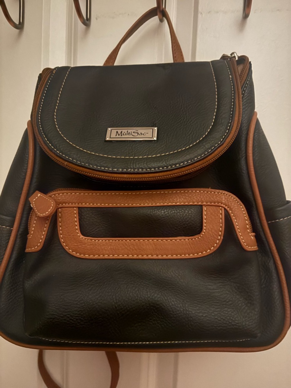 Multisac Black and Brown Faux Leather Backpack Purse